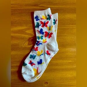 Kids Bright Butterfly High Ankle Socks White Age 5-6 NWOT